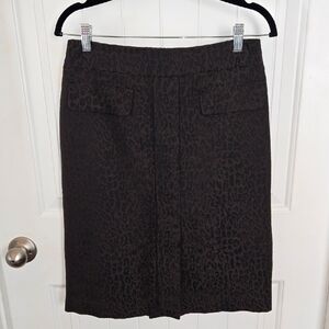 Ann Taylor Chocolate Brown Leopard Print Virgin Wool Pencil Skirt Dark Academia
